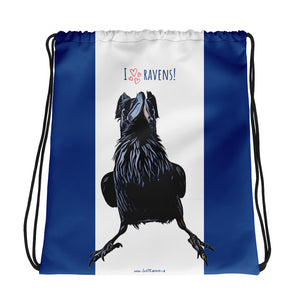 'I Love Ravens!' Drawstring Bag (starring Charles)
