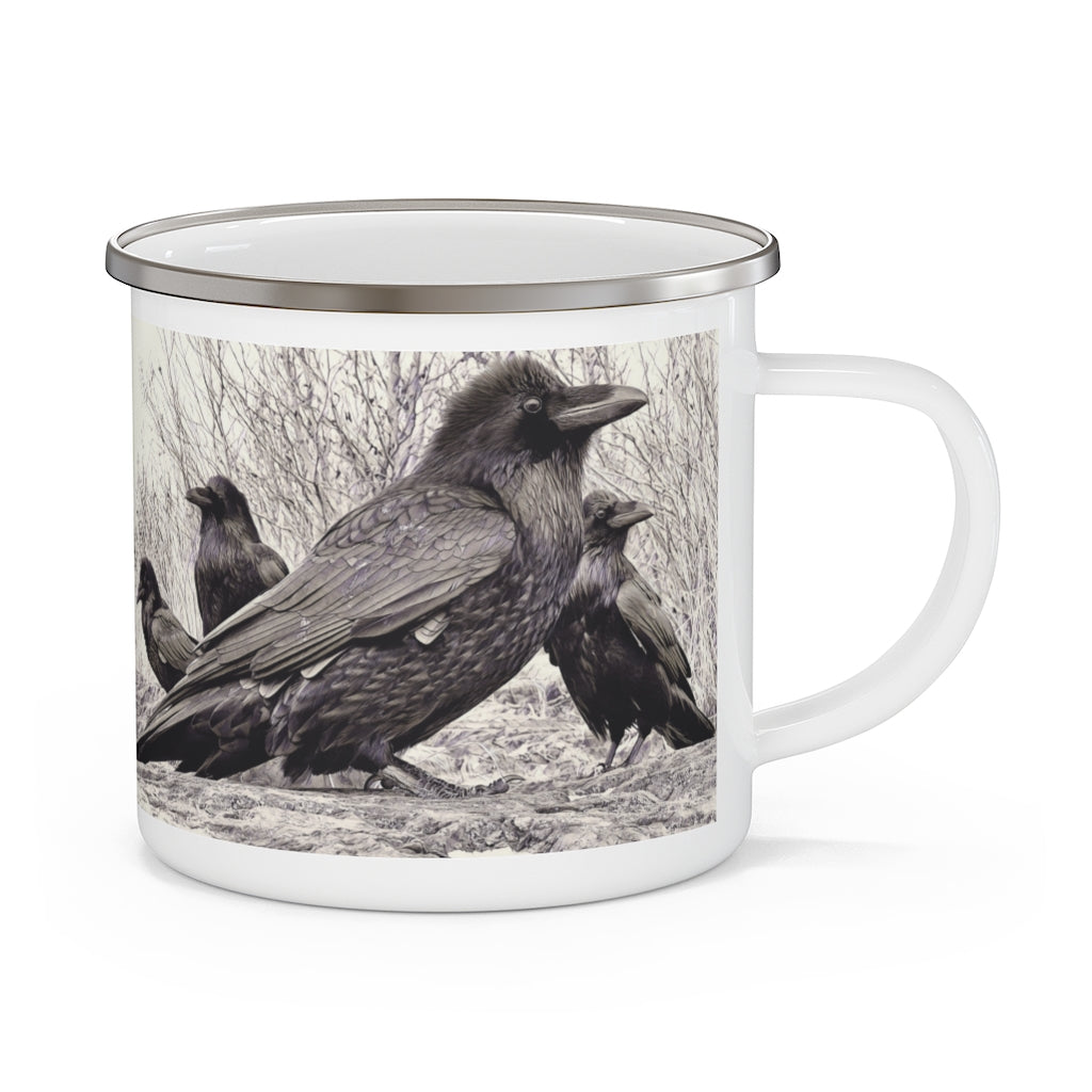 'Four Ravens' Enamel Camping Mug