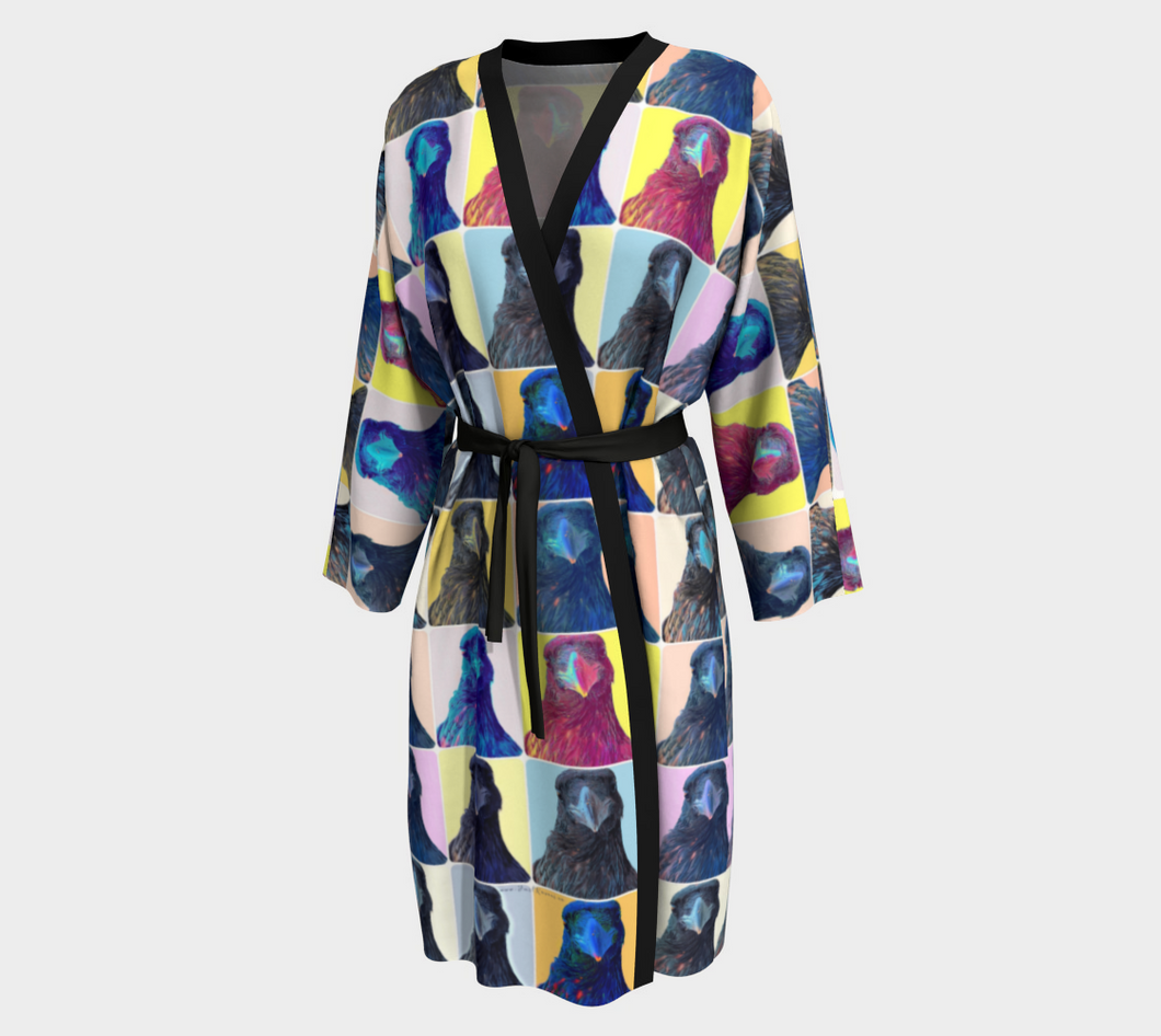 'Warhol Ravens' Silk Peignoir