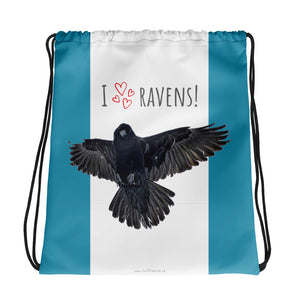 'I Love Ravens!' Drawstring Bag (starring Angel)
