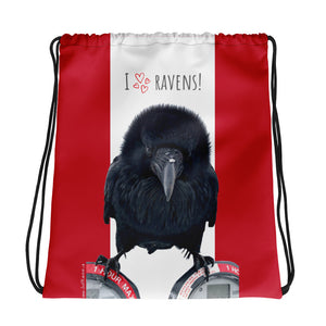 'I Love Ravens!' Drawstring Bag (starring One Hour Max)