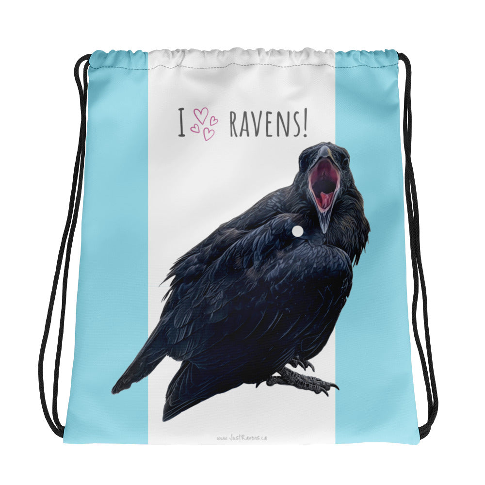 'I Love Ravens!' Drawstring Bag (starring Sebastian)